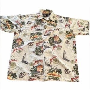 Jimmy Buffett Margaritaville Hawaiian Shirt Men’s XL Cream Changes in Latitudes